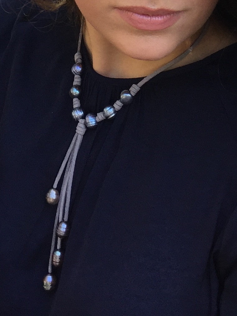 Designer Handmade Pearls On Vegan Leather Y Necklace Y Shaped Necklace Lariat Necklace Leather Necklace For Women Boho Style Jewelry Monya Flora Designer One Of A Kind Jewelry For Women Stunning Handmade Pearl Jewelry