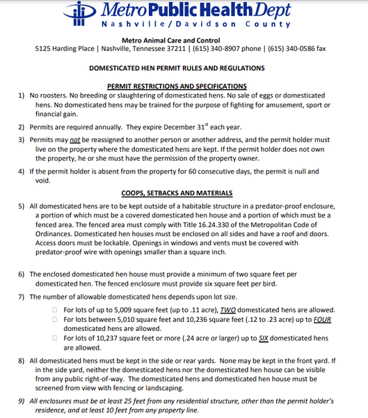 Example of chicken codes in a city