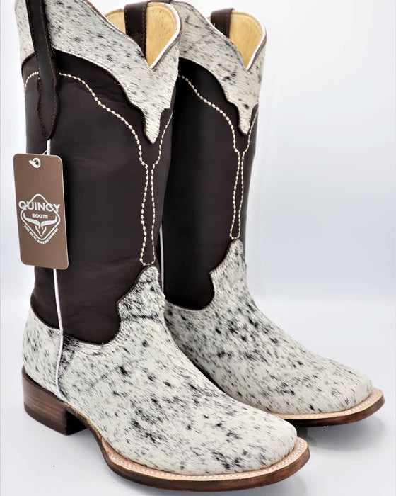 Botas Altas De Cuero Con Pelo De Vaca En Horma Rodeo Color Blanco