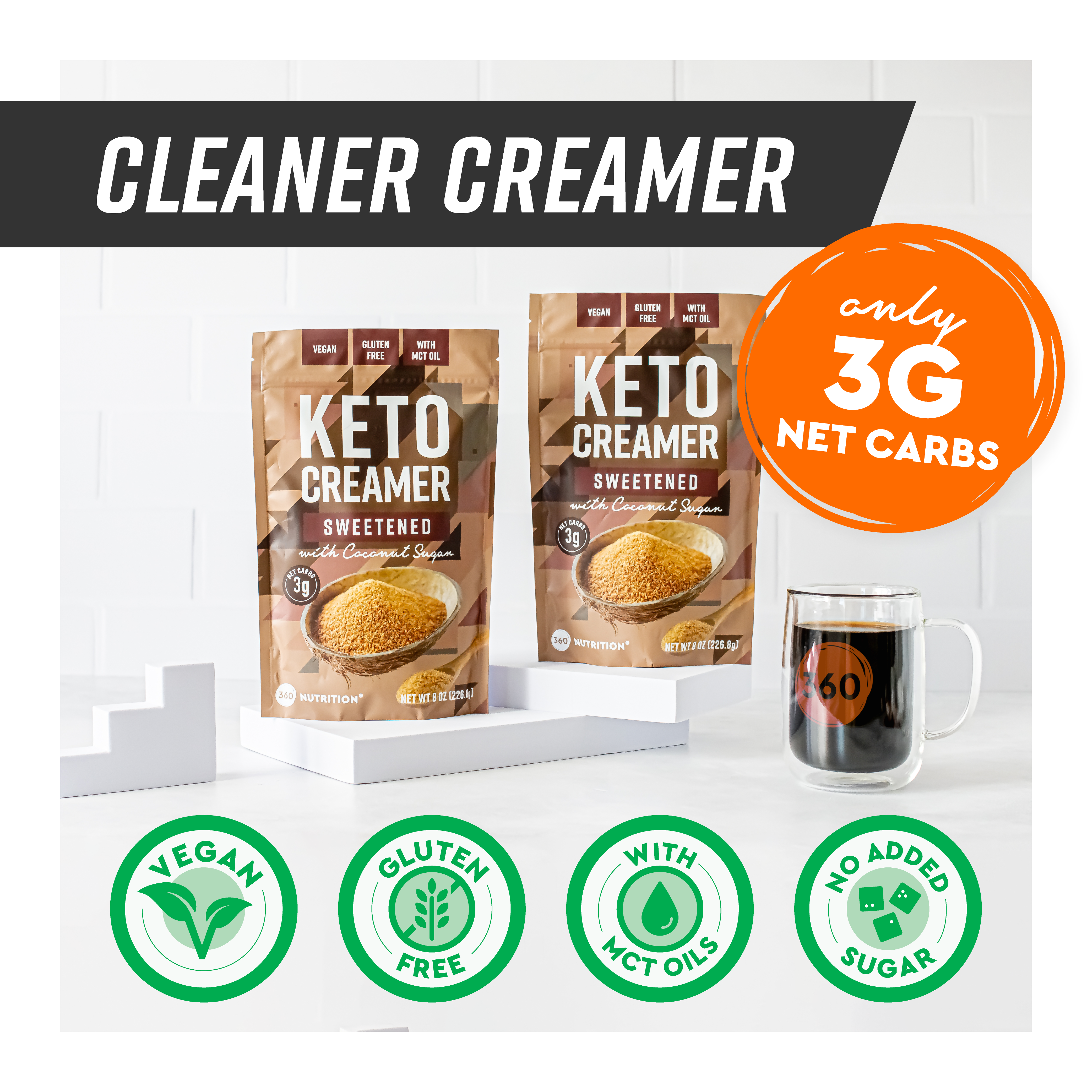 Coconut Sugar Sweetened Keto Creamer 8oz 360 Nutrition