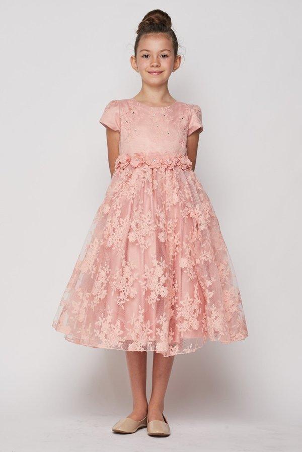 Girls Short Sleeve Chantilly Lace Dress By Cinderella Couture 9078 Abc Fashion