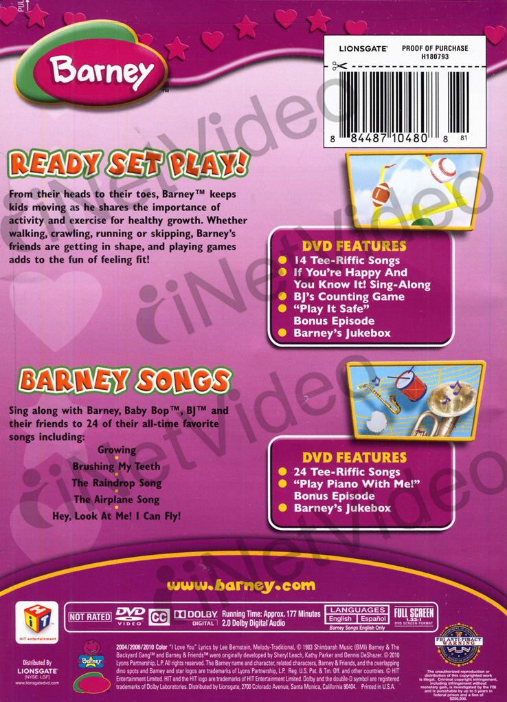 Barney Ready Set Play Barney Songs Double Feature On Dvd Movie