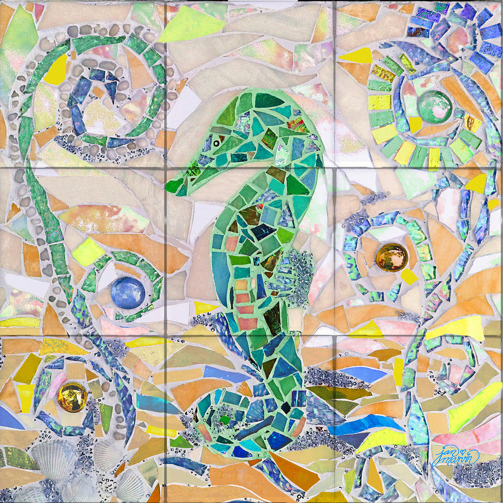 Seahorse Mosaic Tile Mural Green High Quality Won T Fade Indoor O Jan Marvin Art Studio
