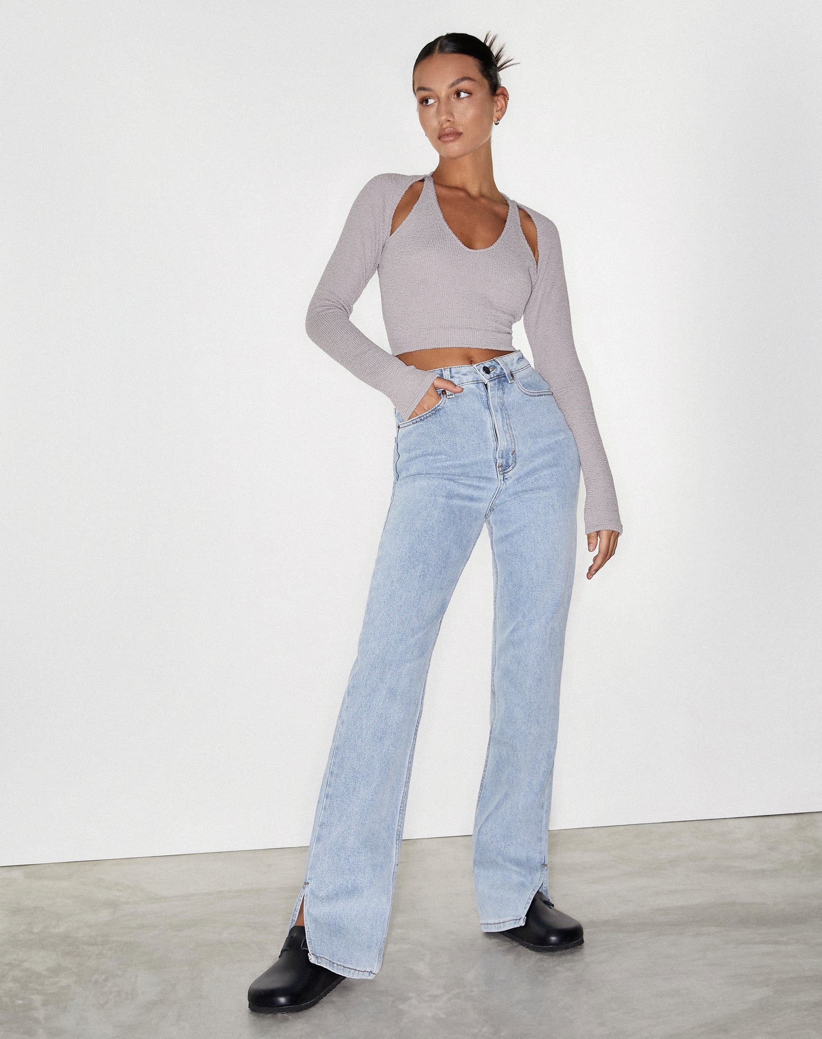 Light Blue Denim High Waisted Split Hem Jeans Straight Leg Motelrocks Com