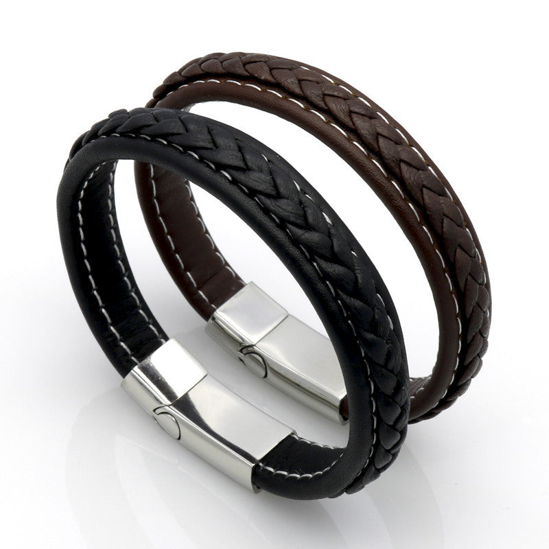 Genuine Leather Bracelet Men Stainless Steel Leather Braid Bracelet Wi Celebrity Style Fashion Australia Afterpay Zippay Shophumm Latitude Pay Laybuy