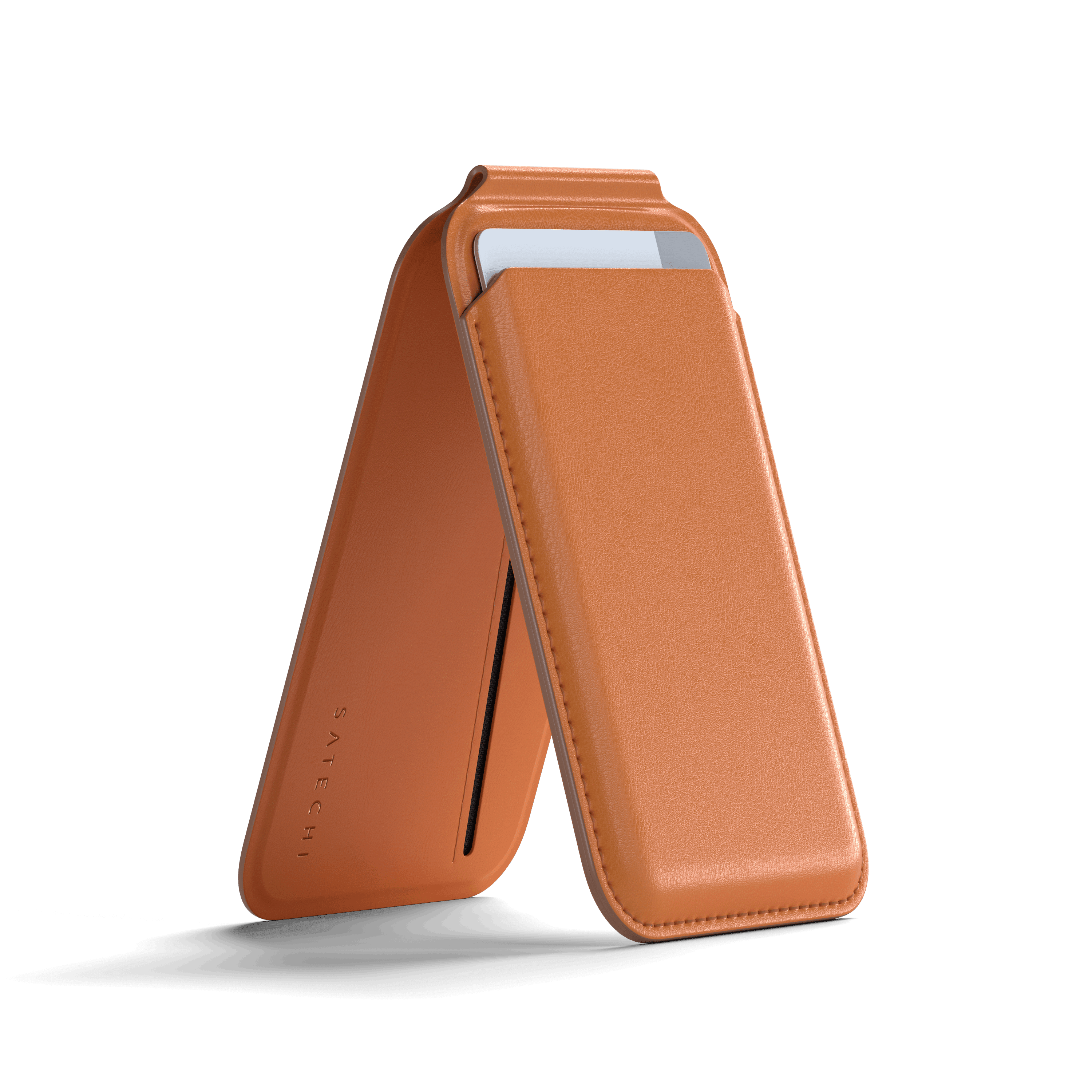 Vegan-Leather Magnetic Wallet Stand Satechi Orange