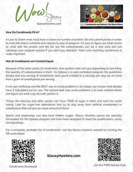 Optavia Lean And Green Condiments List Stacey Hawkins