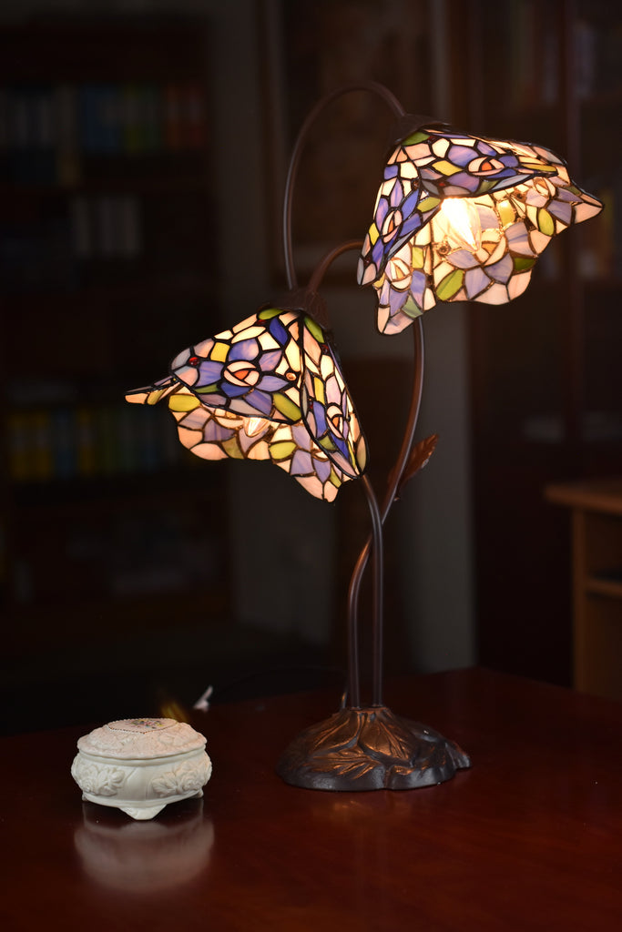 Double Lamp Shade Flower Iris Style Tiffany Table Lamp Joanne Tiffany