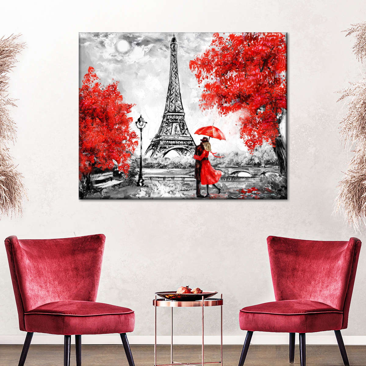 Red Umbrella Paris Wall Art Painting