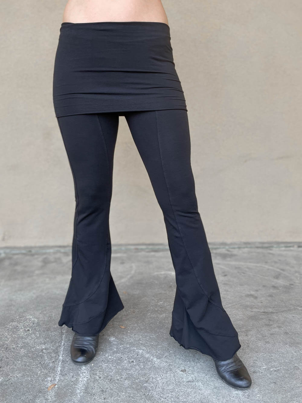 Women S Stretchy Cotton Jersey Flared Leg Skirt Over Yoga Pant Caraucci