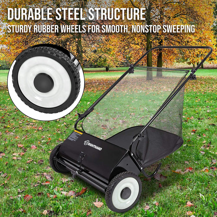 Lawn Sweeper With Rubber Wheels Push Garden Rake And Leaf Collector Skymall