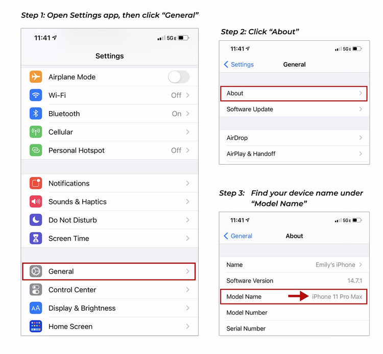 iPhone Model - How to find on your iPhone settings - step 1