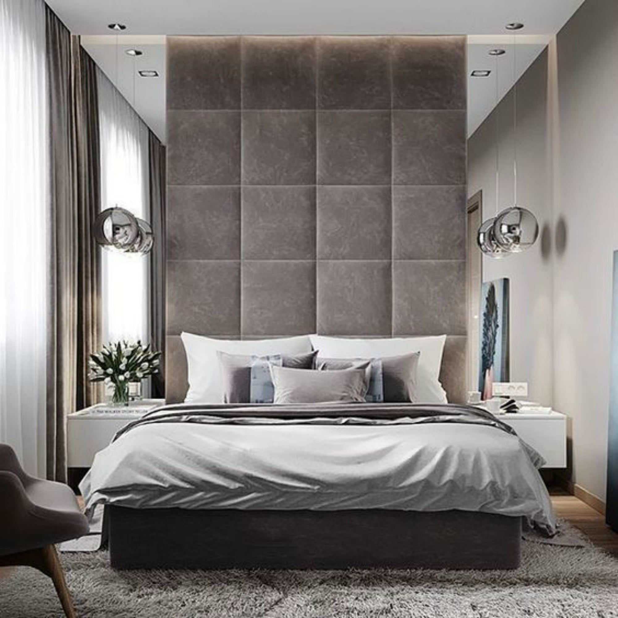 Cubic Design Fabric Upholstered Wall Mounted Headboard Wall Panels Chic Concept