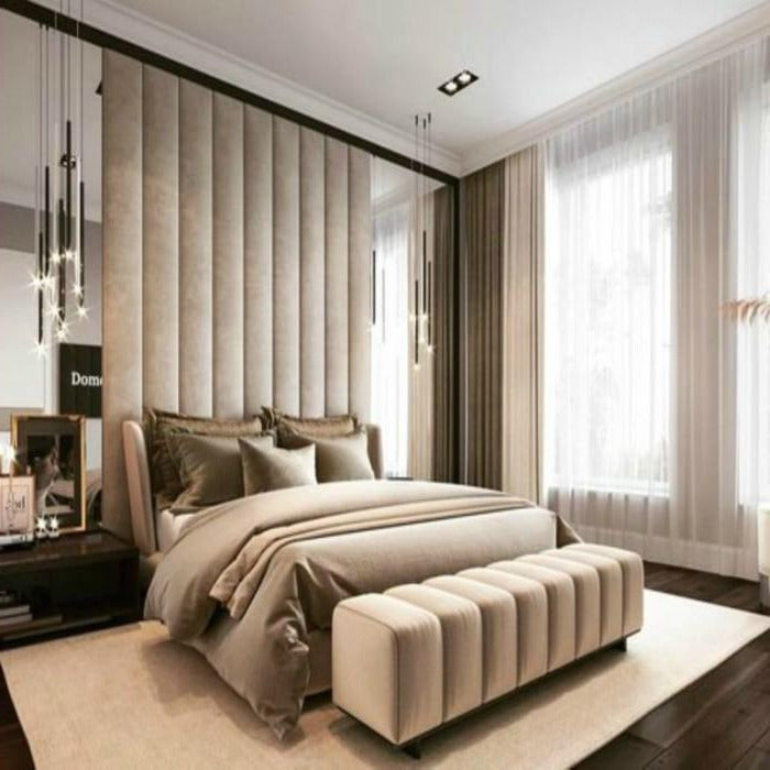 Vertical Design Fabric Upholstered Wall Mounted Headboard Wall Panels Chic Concept