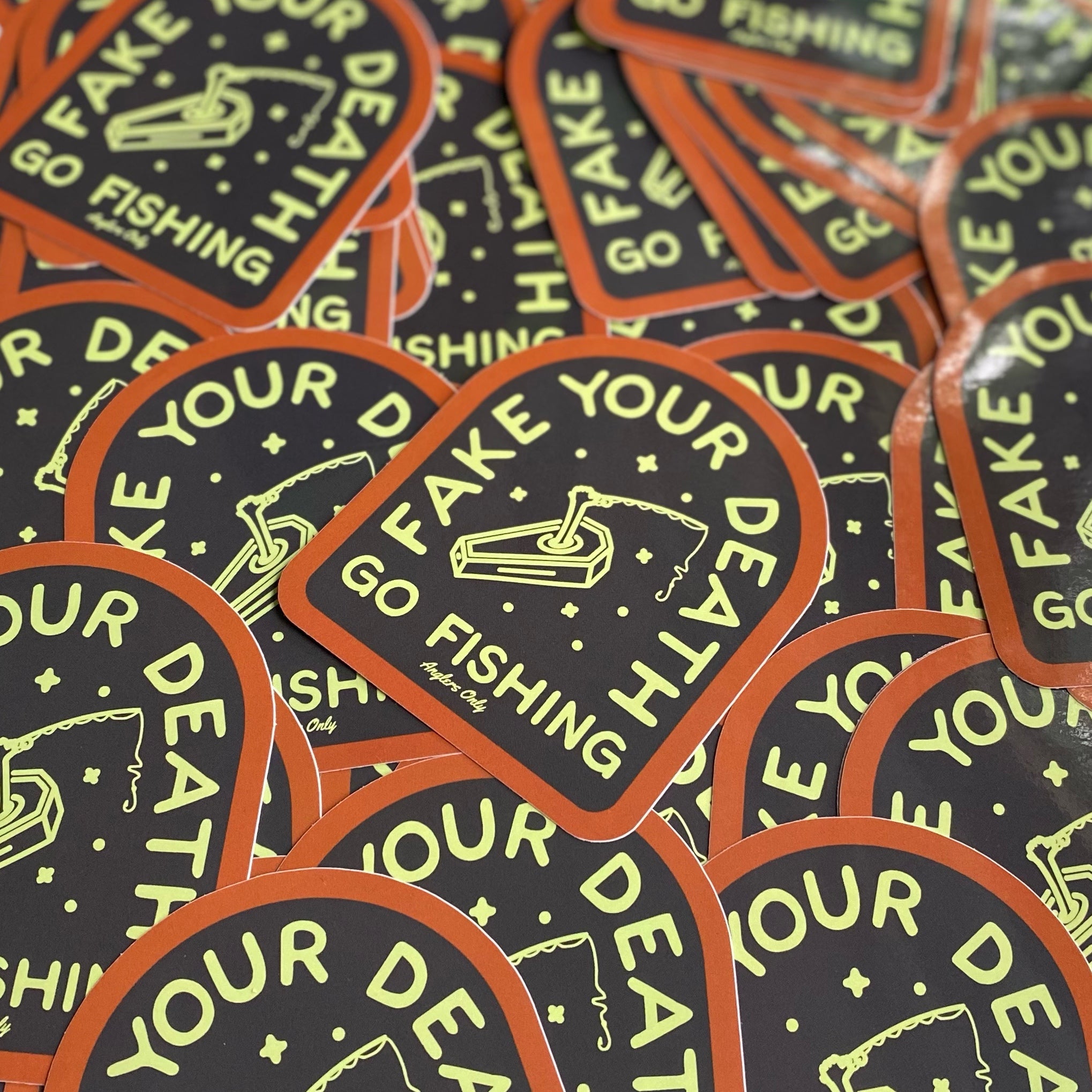 Fake Your Death Go Fishing Box Sticker Anglers Only