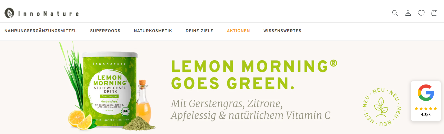 Ein Screenshot der Website von Innonature.