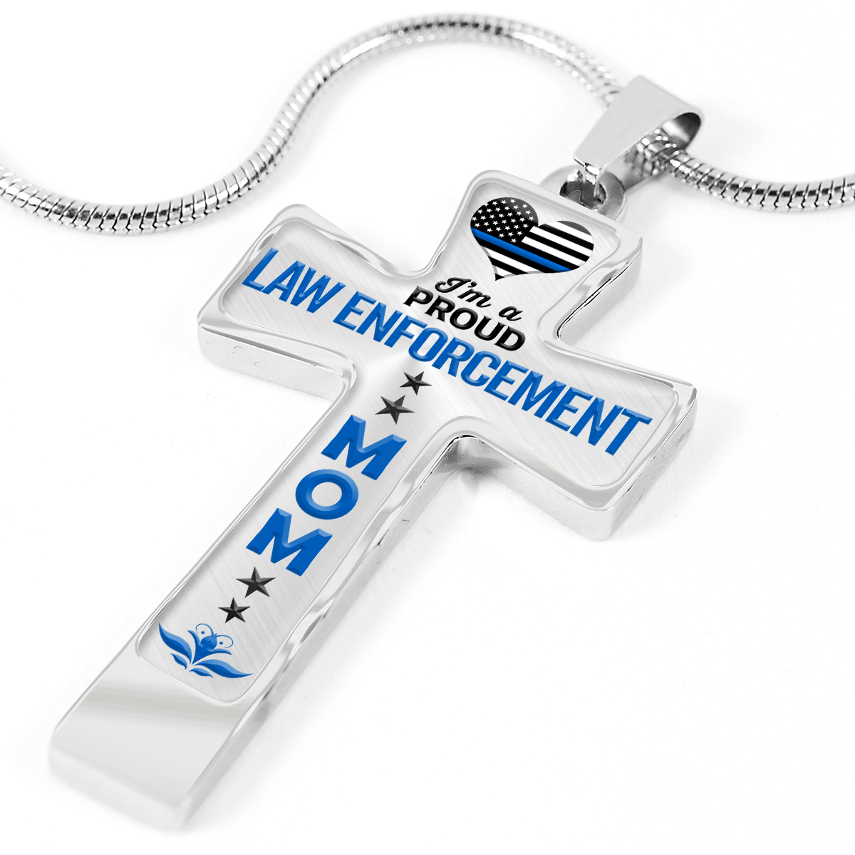 Proud Law Enforcement Mom Cross Necklace Heroic Defender
