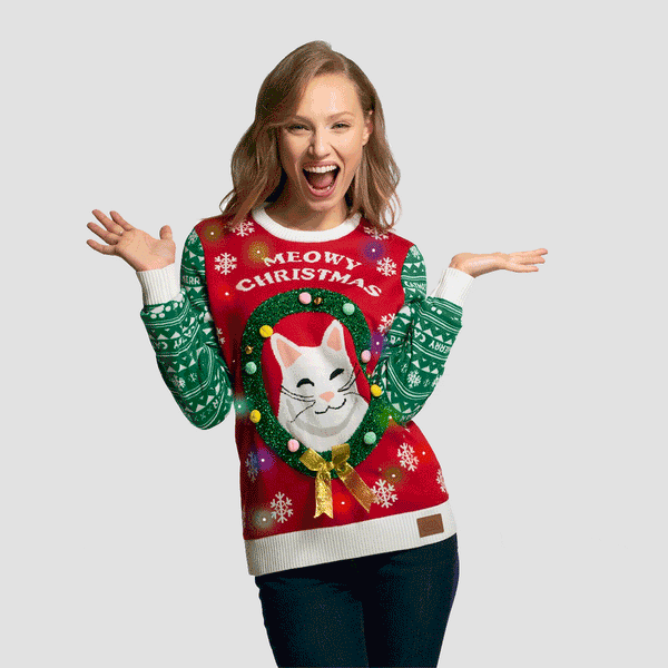 Julegenser Led Lys Dame Meowy Christmas Sillysanta No