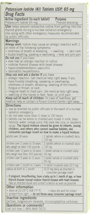 Potassium Iodide Tablets 65 Mg 20 Count Anti Radiation Tablets Thyrosafe Canadian Preparedness