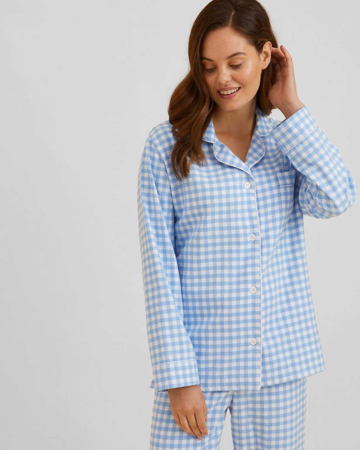 Women S Brushed Cotton Pyjamas Sky Gingham Bonsoir Of London