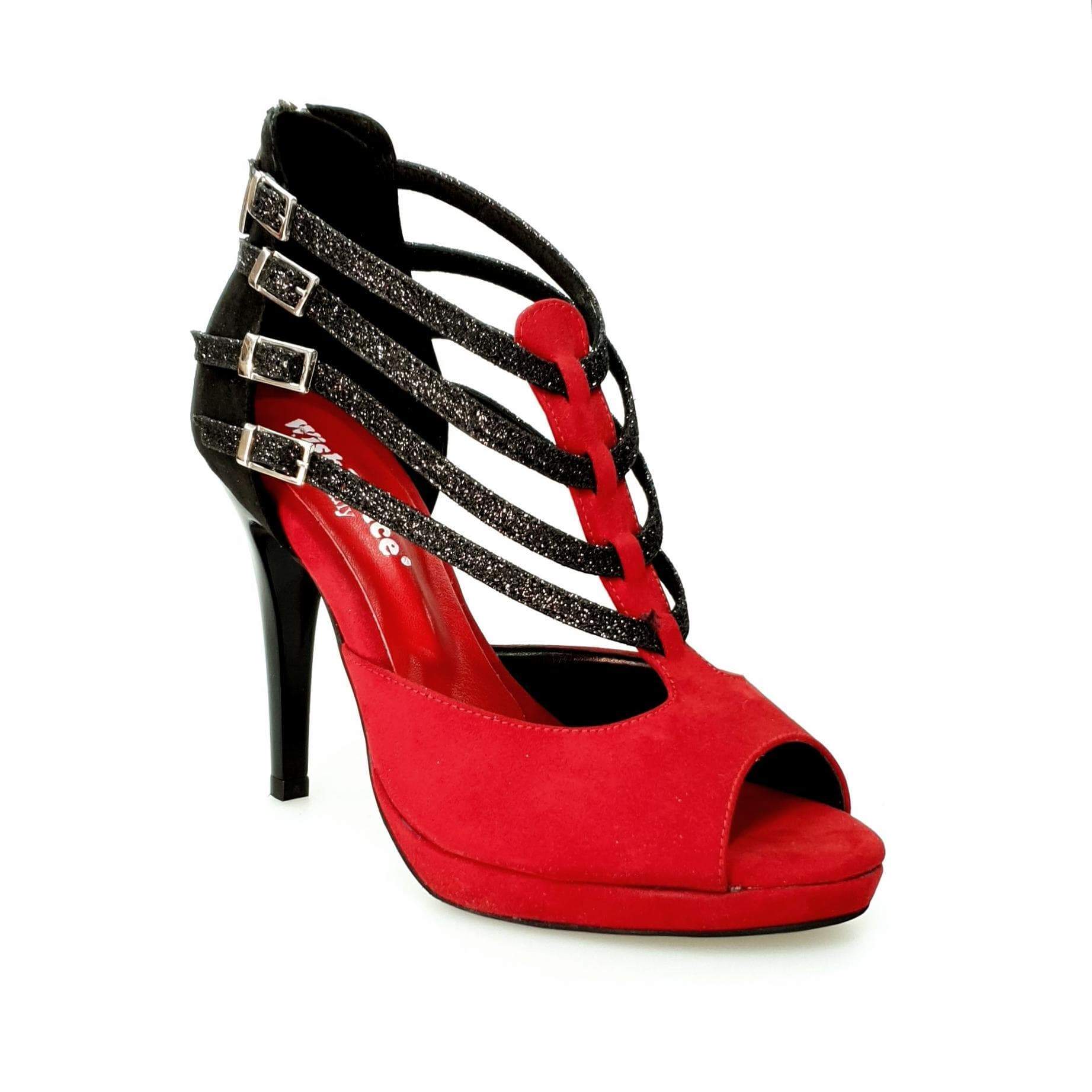Lussuria 779 Scarpa Da Donna In Camoscio Rosso E Nero Cinturini In Wish Dance Shop