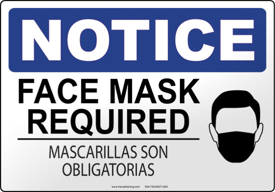 Notice Face Mask Required English Spanish Moxie Training