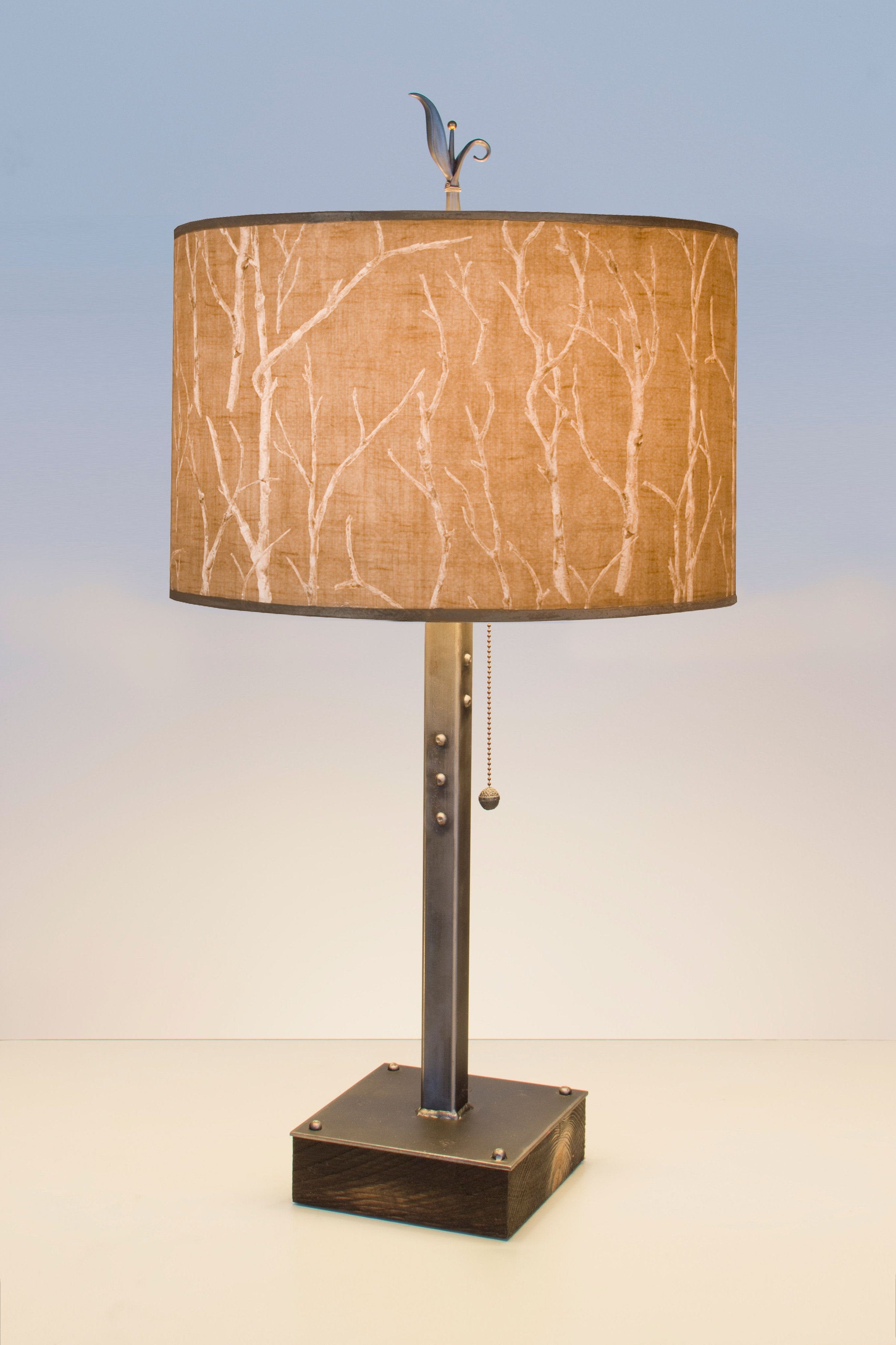 Steel Table Lamp On Wood With Large Drum Shade In Flora Maze Janna Ugone Co Wholesale