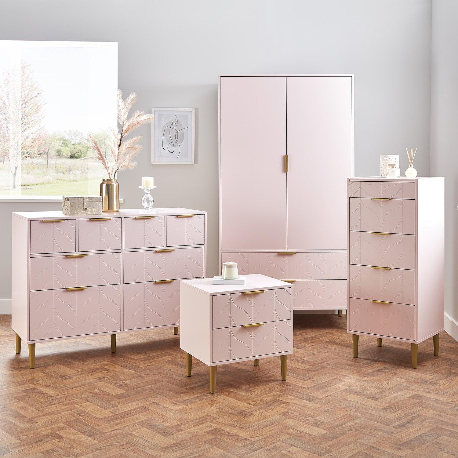Gloria Wardrobe And Drawers Set 4 Over 4 Chest Of Drawers Pale Pin Laura James