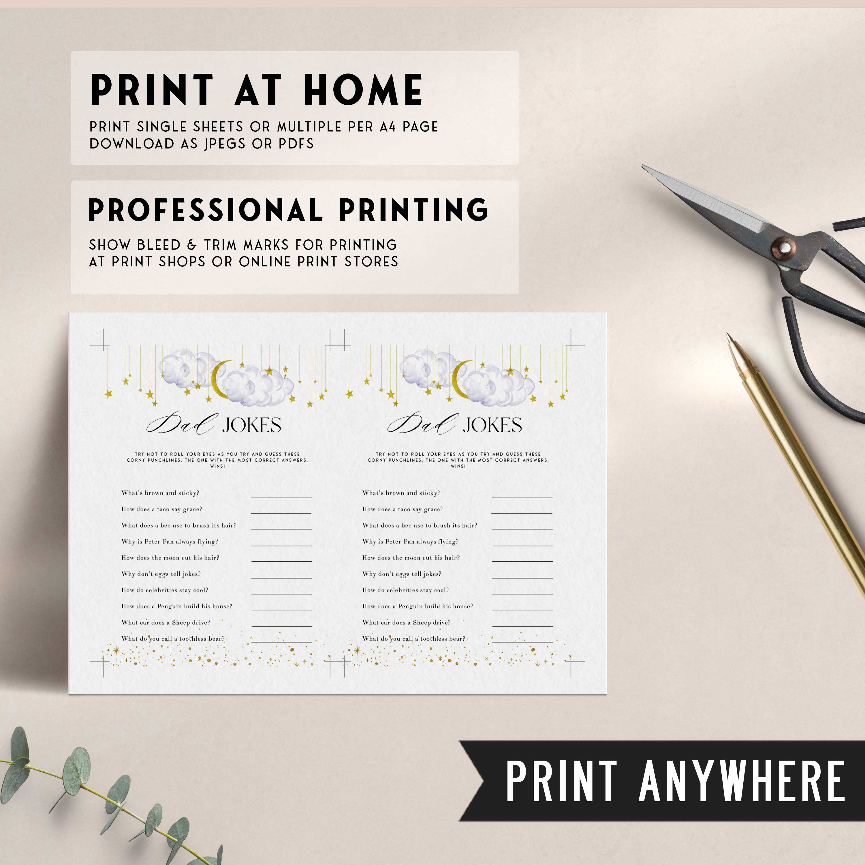 Dad Jokes Baby Shower Game Little Star Printable Baby Shower Games Ohhappyprintables