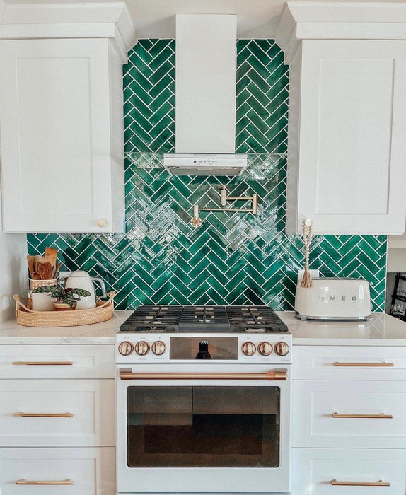 2 X6 Emerald Green Herringbone Tile Buy Ceramic Tile Mercury Mosaics