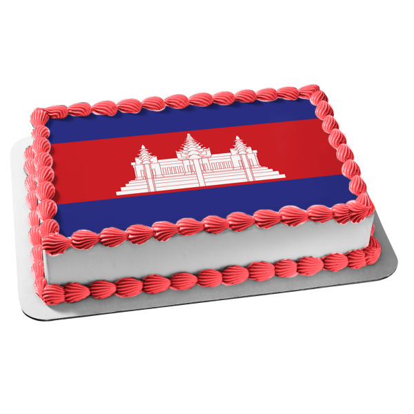 Flag Of Cambodia Red Blue Angkor Wat Edible Cake Topper Image Abpid131 A Birthday Place