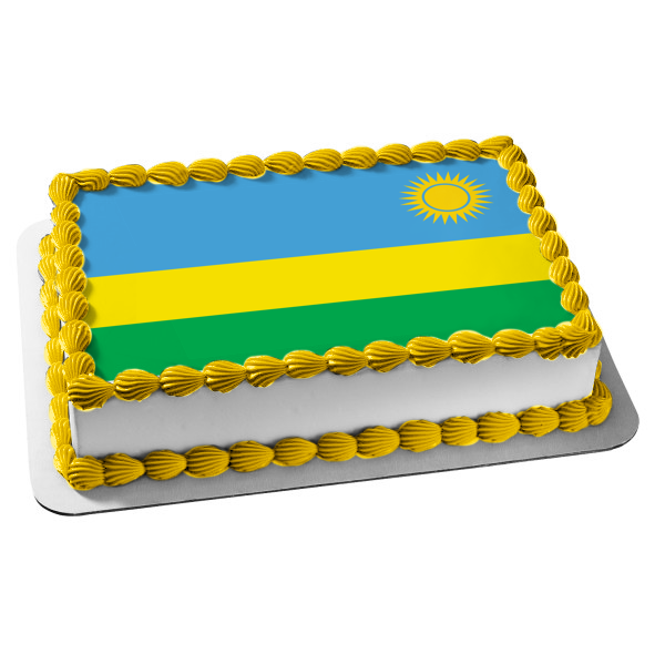 Flag Of Rwanda Blue Yellow Green Stripes Yellow Sun Edible Cake Topper A Birthday Place