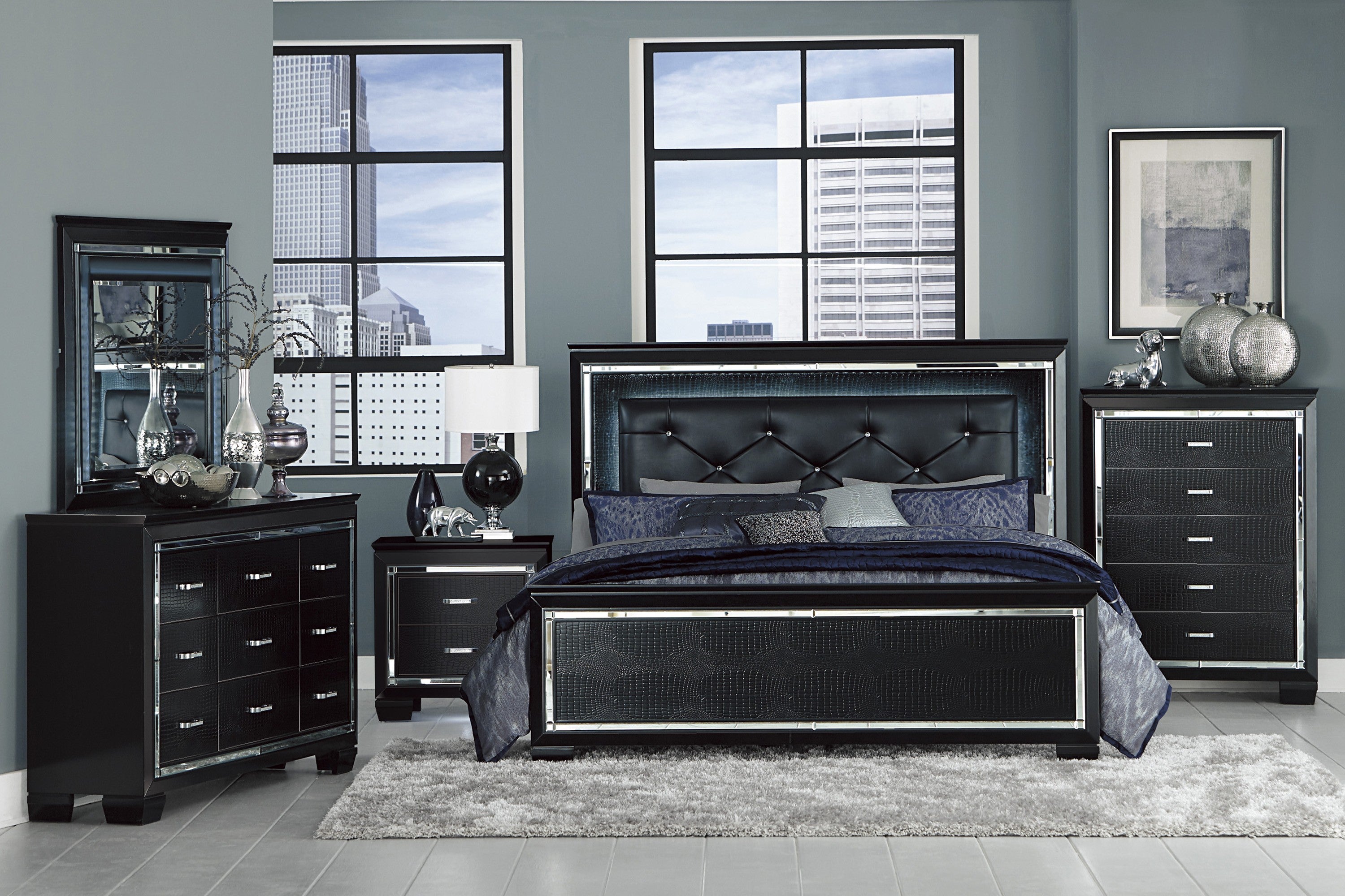 Allura Black Led Upholstered Panel Bedroom Set Luna Furniture From Homelegance
