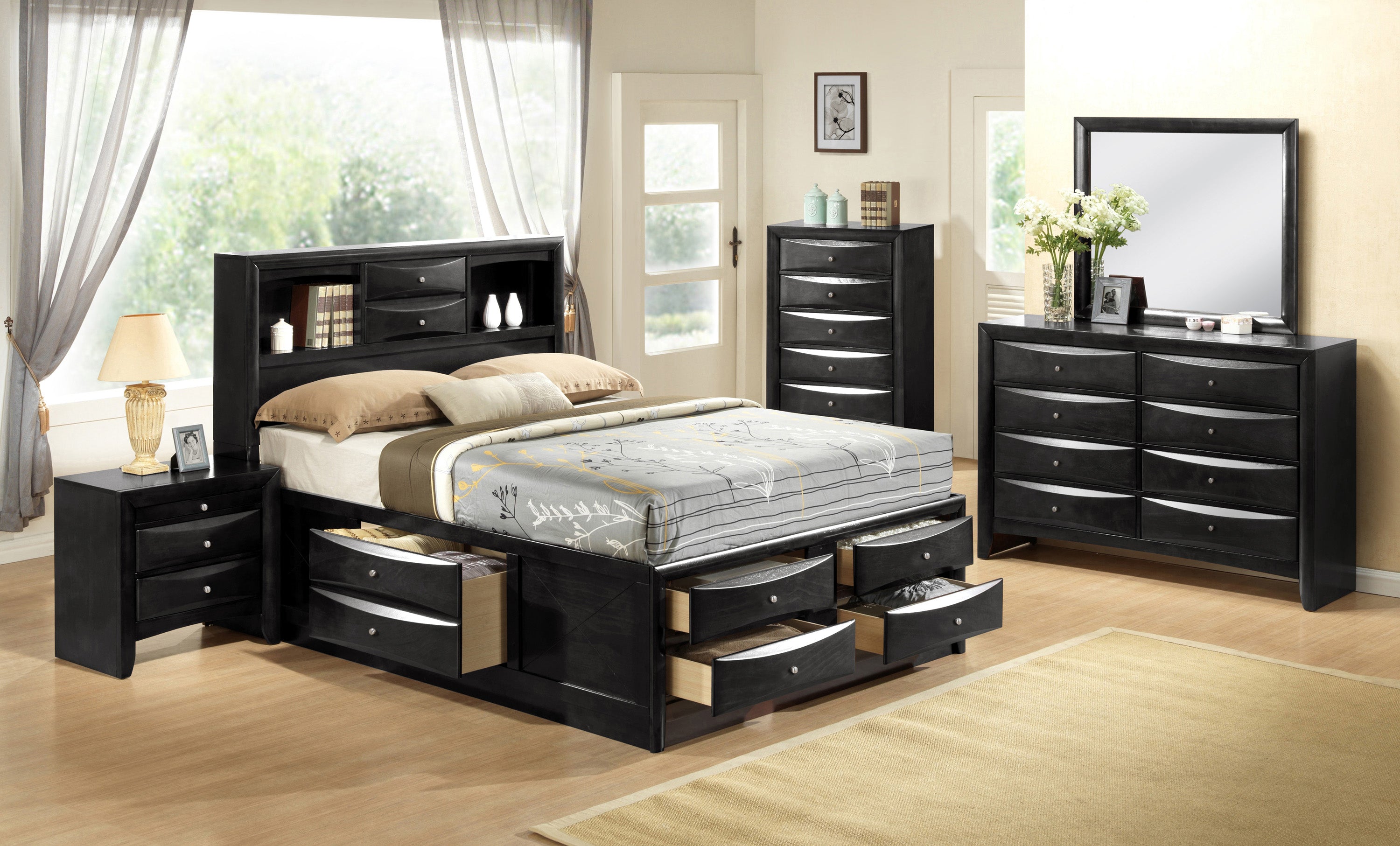 Emily Black Storage Platform Bedroom Set Luna Furniture From Crown Mark