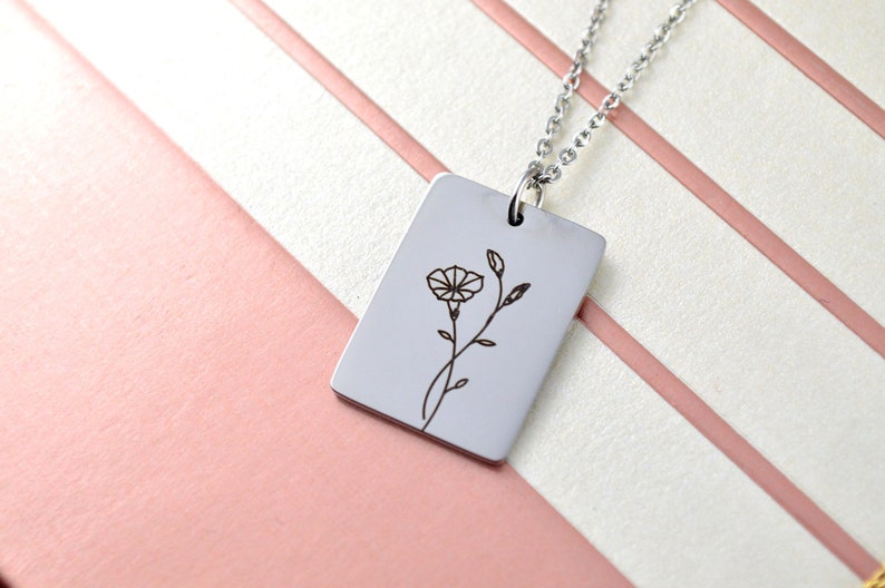 Square Birth Flower Necklace Waterproof Gift Floral Necklace Birth Hks Jewellery
