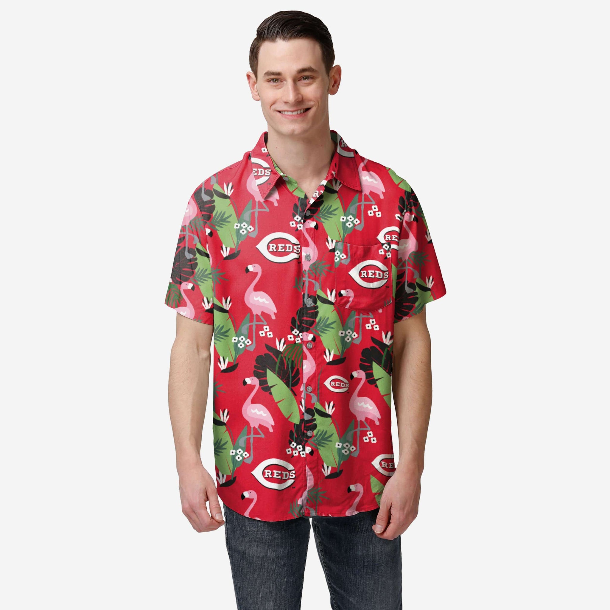 Cincinnati Reds Floral Button Up Shirt Foco