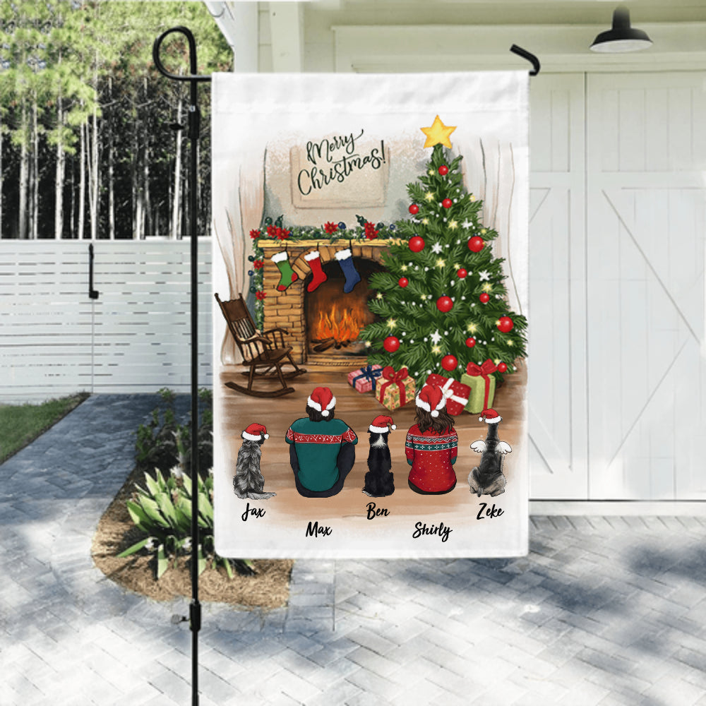 Personalized Xmas Themed Dog Family Garden Flag Unifury