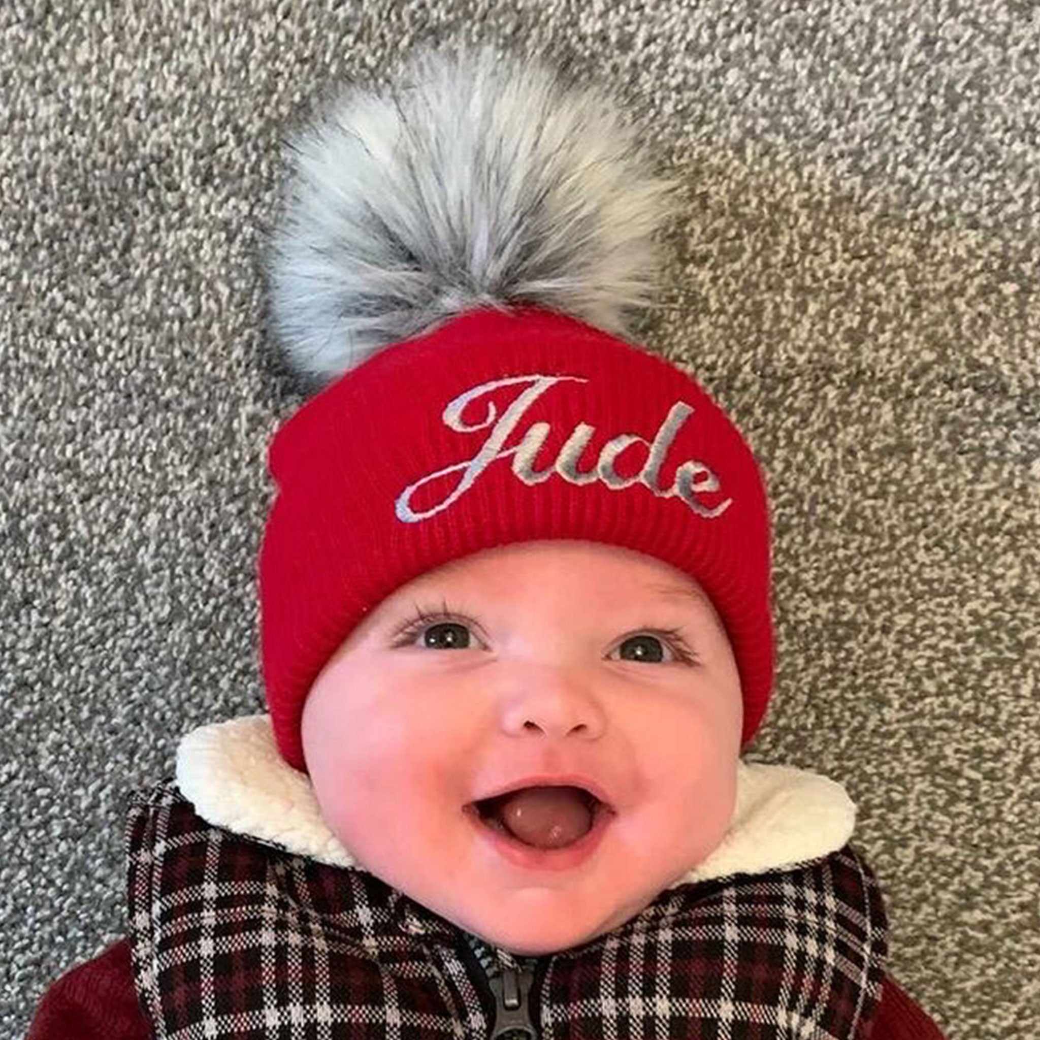 Personalised Baby Hat Red Pom Pom Hat Lullaby Lane Baby Shop