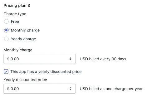 The plan pricing section, showing a monthly charge with yearly discounted price.