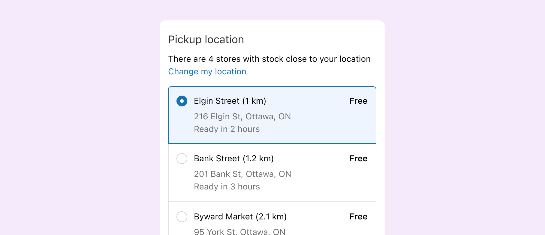 Selection of a pickup location option