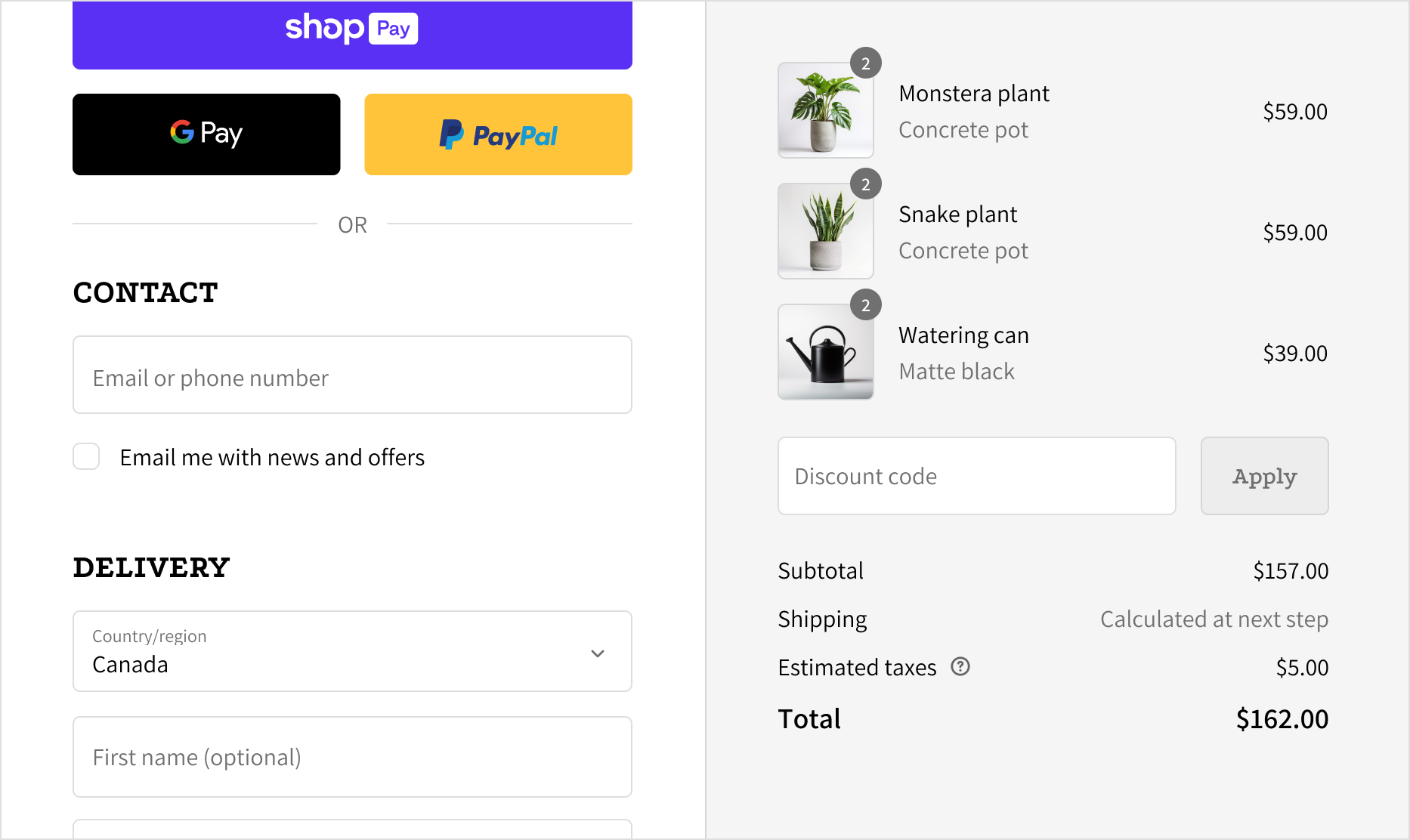 The checkout page with the level one heading font styled in a larger size, in uppercase and bold