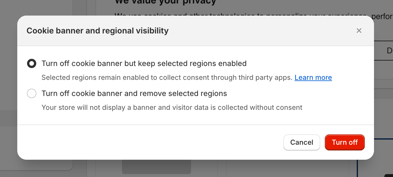 Confirmation modal to turn off cookie banners