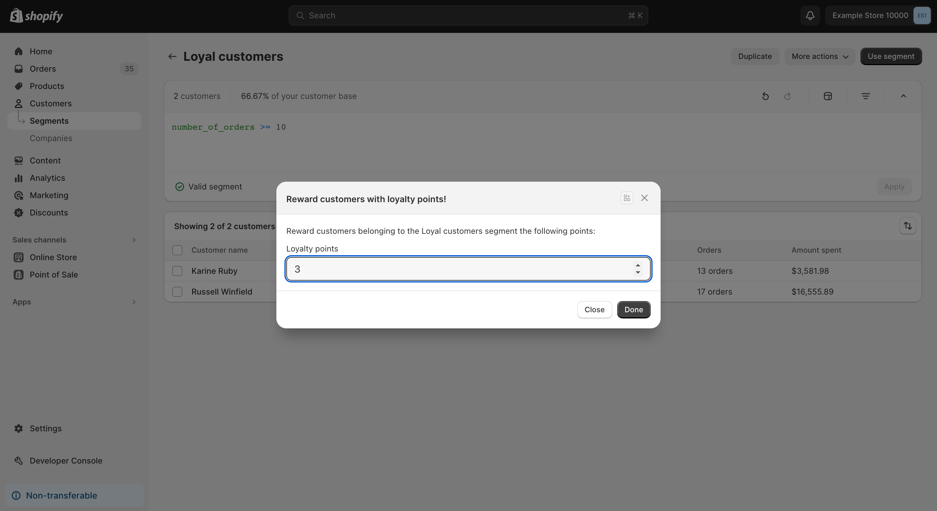 An image showing the customer segment action extension. The customer segment name is displayed.