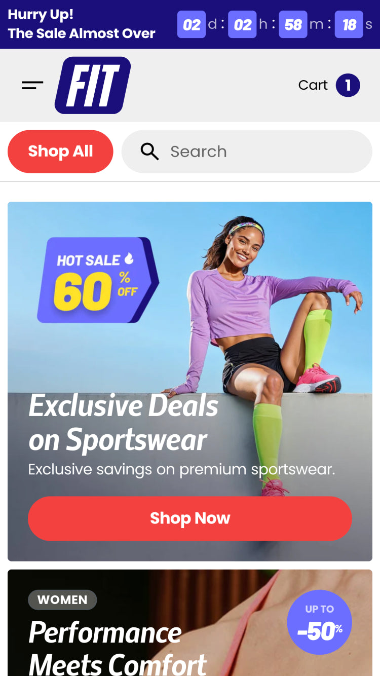 Mobile preview for Megastore in the "Fit" style
