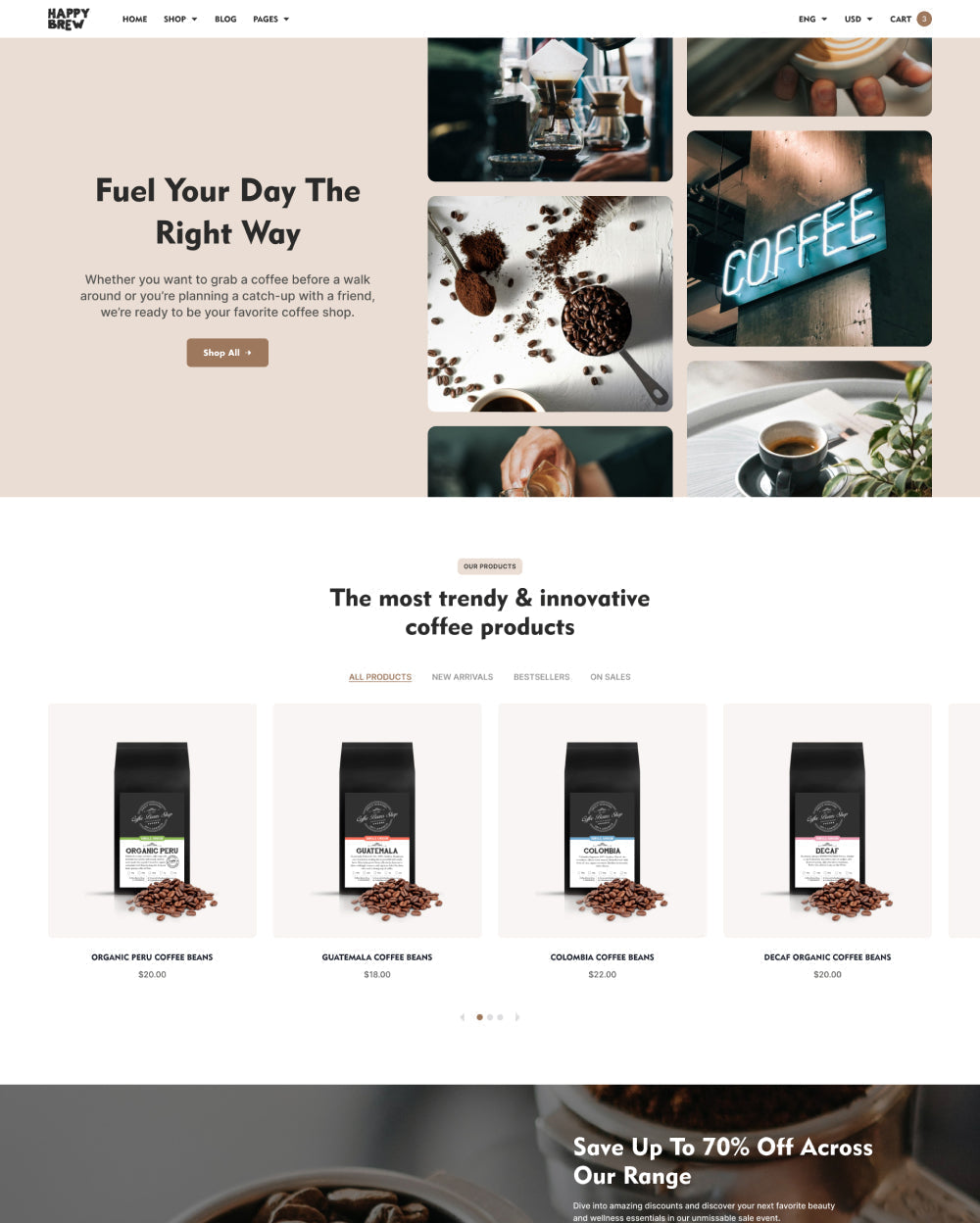 Pré-visualização da área de trabalho do tema Purely no estilo "Coffee"