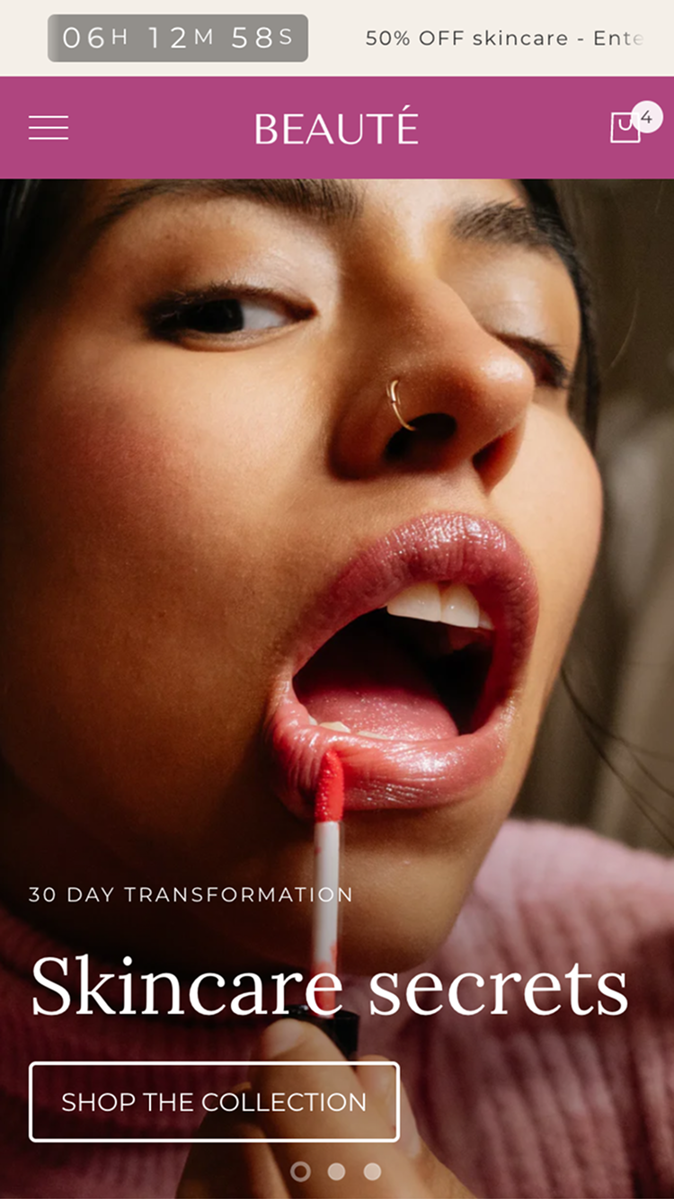 Pré-visualização móvel do tema Blockshop no estilo "Beauty"