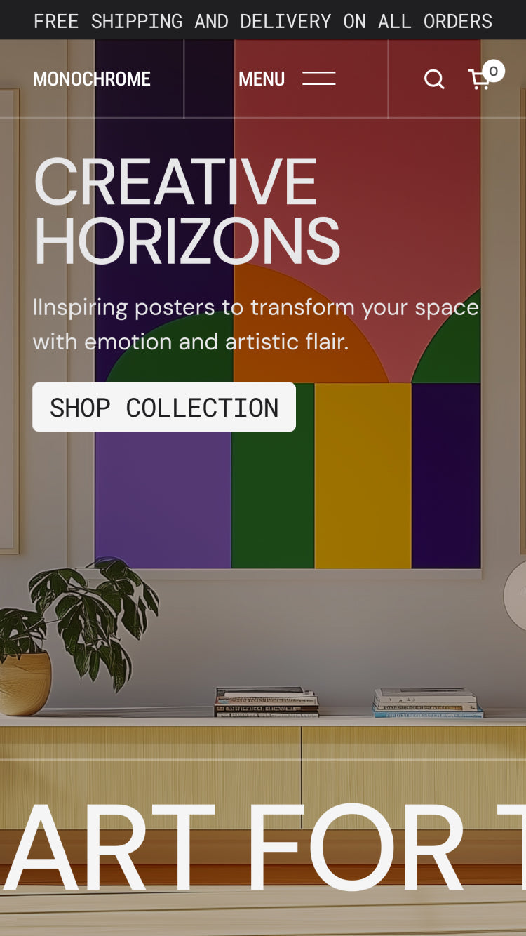Pré-visualização móvel do tema Monochrome no estilo "Modern"