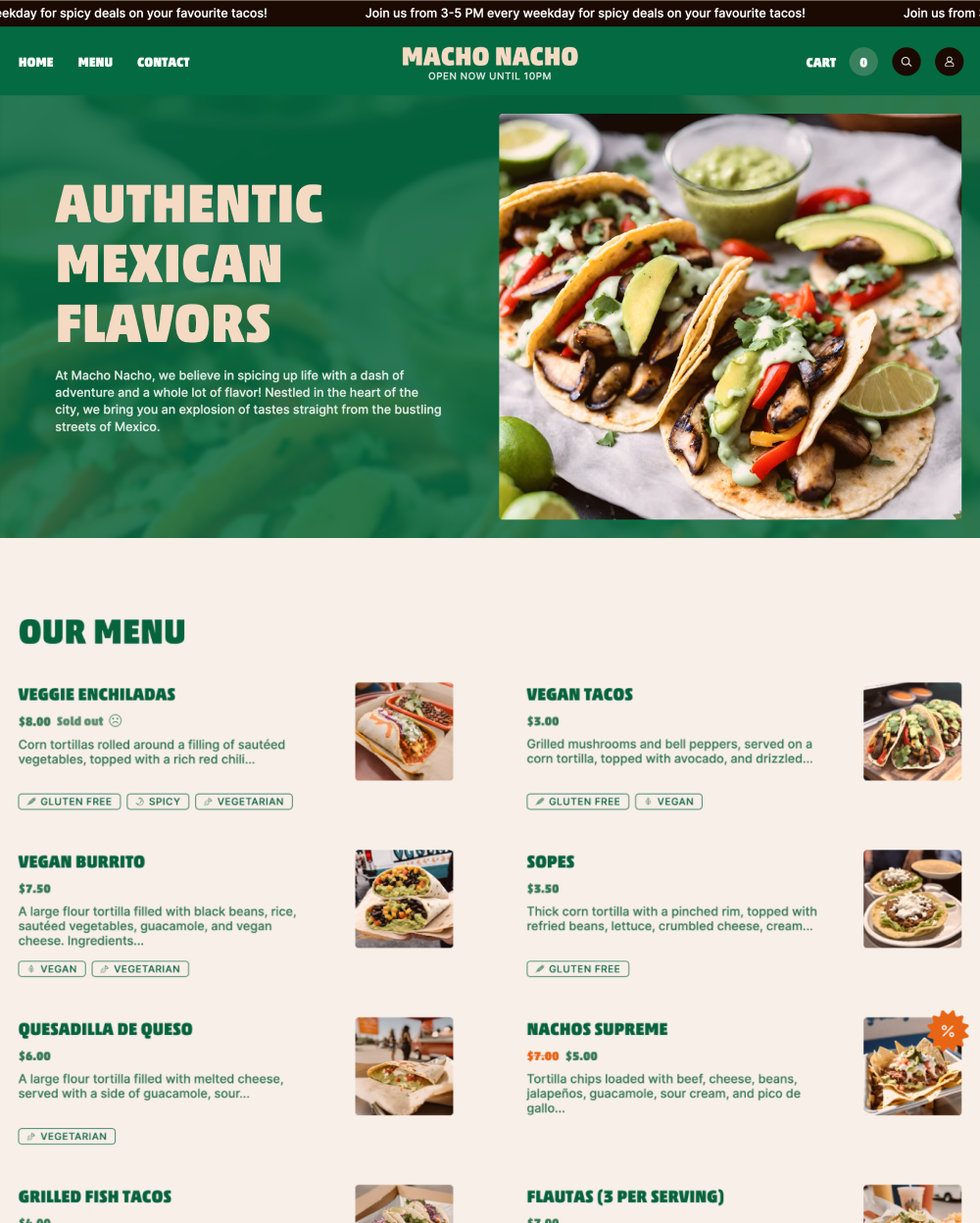 Desktop preview for Takeout in the "Fresh" style