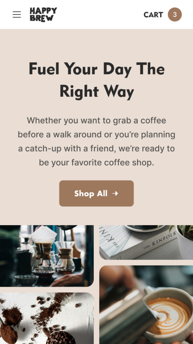 Pré-visualização móvel do tema Purely no estilo "Coffee"