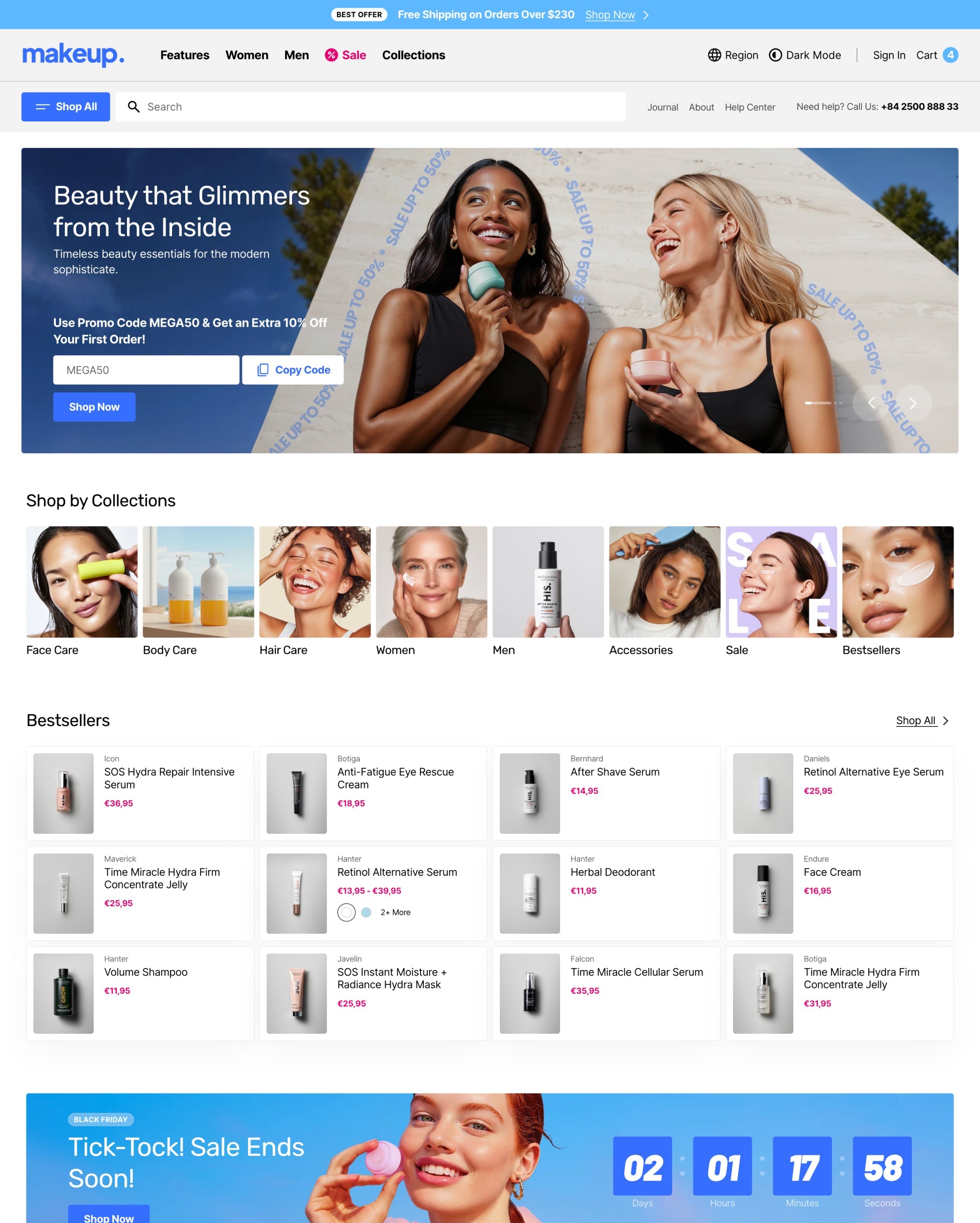 Desktop preview for Megastore in the "Makeup" style